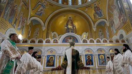 The Orthodox Christmas Eve midnight mass at St. Sava Temple in Serbia
