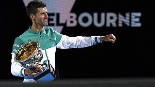 Novak Djokovic lors de sa victoire à l'Open d'Australie 2021, Melbourne, le 21 février