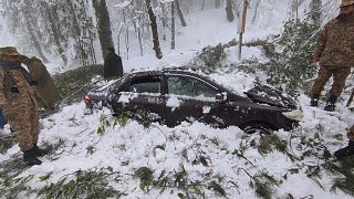 Army troops take part in rescue operation in a heavy snowfall-hit area in Murree, some 45 kilometres north of the capital of Islamabad, Pakistan.