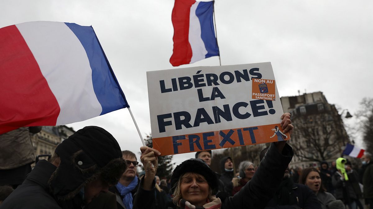 متظاهرون معارضون للقاح المضاد لكوفيد -19 يحتجون في باريس ضد تصريحات إيمانويل ماكرون.