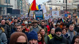 Manifestanti in piazza a Bruxelles