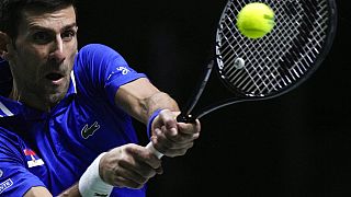 Novak Djokovic, contre Marin Cilic en demi-finale de coupe Davis, le 3 décembre 2021, Madrid, Espagne