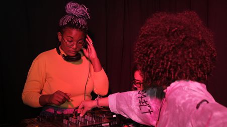 Women learn DJing at the DJ Academy for Girls in Tunis, Tunisia