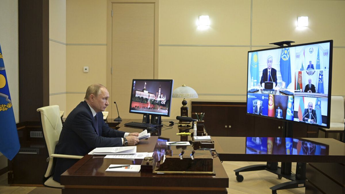 Le président Poutine lors d'une visioconférence de l'Organisation du traité de sécurité collective (10 janvier 2021)