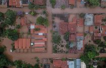 Vista aérea das inundações no município brasileiro de Juatuba, em Minas Gerais