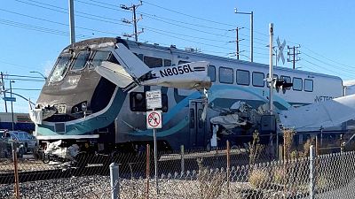 The moment the single-engine Cessna was struck by a high speed train outside Whiteman Airport in Los Angeles 