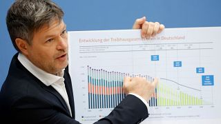 Wirtschaftsminister Habeck stellt eine Hochrechnung der Treibhausgas-Emissionen vor. Bundespressekonferenz, 11.1.2022