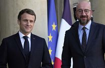 Le président français, Emmanuel Macron, recevant à l'Elysée le président du Conseil européen, Charles Michel, le 11 janvier 2022