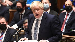 Britain's Prime Minister Boris Johnson speaks during Prime Minister's Questions in the House of Commons, London, Jan. 12, 2022.