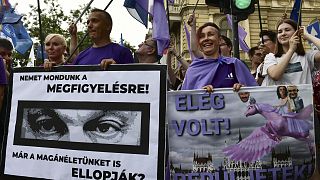 Budapesti tiltakozás a Pegasus-megfigyelések ellen, tavaly júliusban