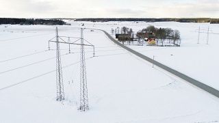 Power lines stand out outside Enkoping, Sweden on March 16, 2018.