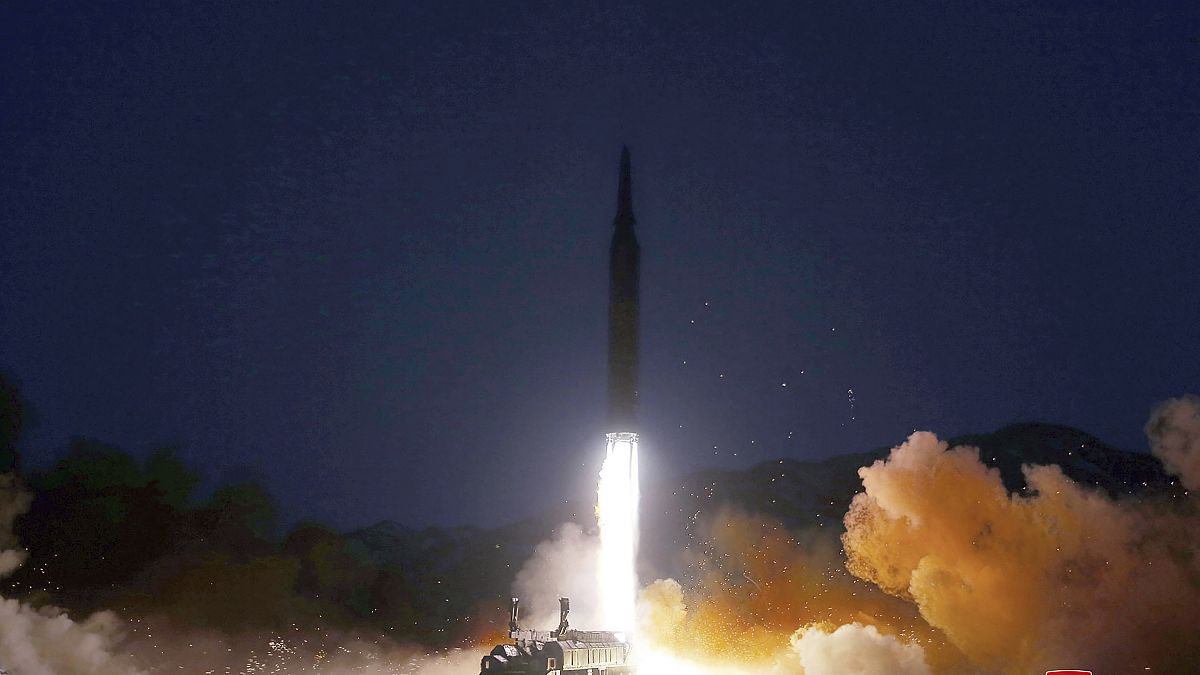 This photo provided by the North Korean government shows what it says a test launch of a hypersonic missile on Jan. 11, 2022 in North Korea.