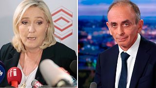 French 2022 presidential candidates Marine Le Pen (left) and Eric Zemmour.