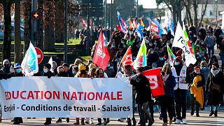 Teachers and students demonstrate in France