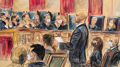 Lawyer Scott Keller argues on behalf of more than two dozen business groups seeking an immediate order from the Supreme Court to halt a vaccine-or-testing requirement. 