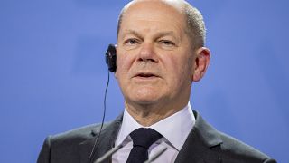 FILE - German Chancellor Olaf Scholz speaks during a press conference with Prime Minister of the Netherlands Mark Rutte after a meeting in the Federal Chancellery in Berlin, J