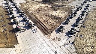 Ρωσικά στρατιωτικά οχήματα σε ασκήσεις στην Κριμαία, 22 Απριλίου 2021.
