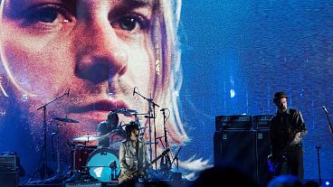 Nirvana perform with Joan Jett at their Rock and Roll Hall of Fame induction in 2014