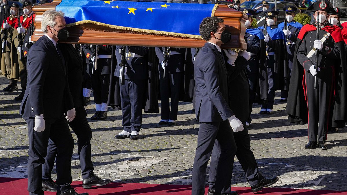 The coffin of late EU Parliament President David Sassoli 