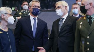United States Deputy Secretary of State Wendy Sherman, NATO Sec-Gen Jens Stoltenberg, Russia's Deputy Foreign Minister Alexander Grushko, speak during the NATO-Russia Council
