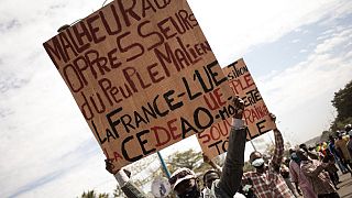 Pancarte brandie lors du rassemblement organisé à Bamako ce vendredi 14/01/2022