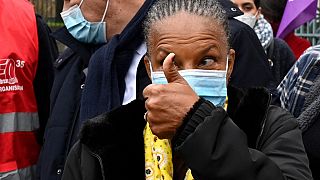 Christiane Taubira lors d'une manifestation en soutien à l'hôpital public à Rennes (France), le 11 janvier 2021