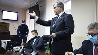 L'ancien président ukrainien Petro Porochenko durant l'audience au tribunal de Kiev, le 17/01/2022