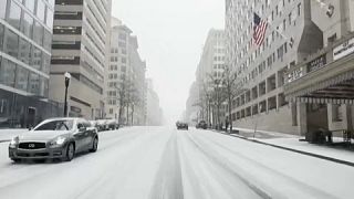 Snow-covered street in Washington DC