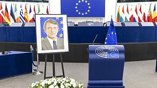 Portrait de l'Italien David Sassoli, président du parlement européen, décédé le 11 janvier 202 - Photo prise dans l'enceinte du parlement européen de Strasbourg, le 17/01/2022