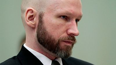 Anders Behring Breivik attends the last day of his appeal case in Borgarting Court of Appeal at Telemark prison in Skien, Norway, Jan. 18, 2017.