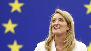 Newly-anointed President of the European Parliament Roberta Metsola delivers a speech in Strasbourg on Tuesday