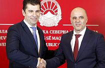 Oι πρωθυπουργοί της Βόρειας Μακεδονίας, Ντιμίταρ Κοβάτσεφσκι και της Βουλγαρίας, Κίριλ Πέτκοφ