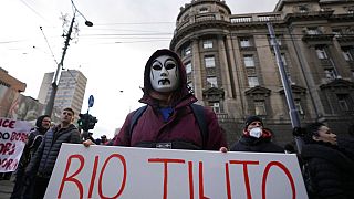 Une manifestation contre l'ouverture de la mine de lithium, à Belgrade (Serbie) le 18 décembre 2021