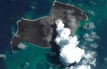 This satellite image provided by Maxar Technologies shows an overview of Hunga Tonga Hunga Ha'apai volcano in Tonga .