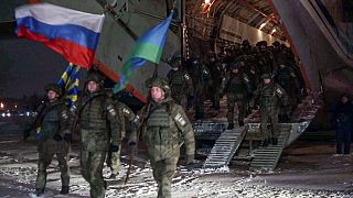 Les forces russes, le 14 janvier 2022, à leur arrivée à Ivanovo (Russie) 