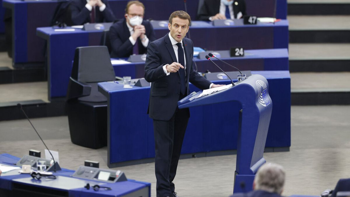 Emmanuel Macron au Parlement européen à Strasbourg, le 22 janvier 2022