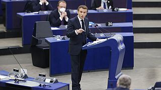 Emmanuel Macron au Parlement européen à Strasbourg, le 22 janvier 2022
