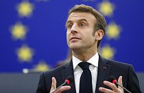 Emmanuel Macron a strasbourgi plenáris ülésen 2022. január 19-én