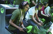 Gaming fans interact with newly-announced games at the Xbox E3 2019 Showcase in the Microsoft Theater at L.A. Live, Sunday, June 9, 2019 in Los Angeles.