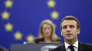 French President Emmanuel Macron delivers a speech at the European Parliament in Strasbourg