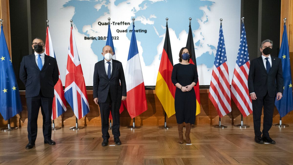 Les chefs de la diplomatie allemand, britannique, français et américian à Berlin le 20 janvier 2022