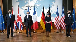 Les chefs de la diplomatie allemand, britannique, français et américian à Berlin le 20 janvier 2022