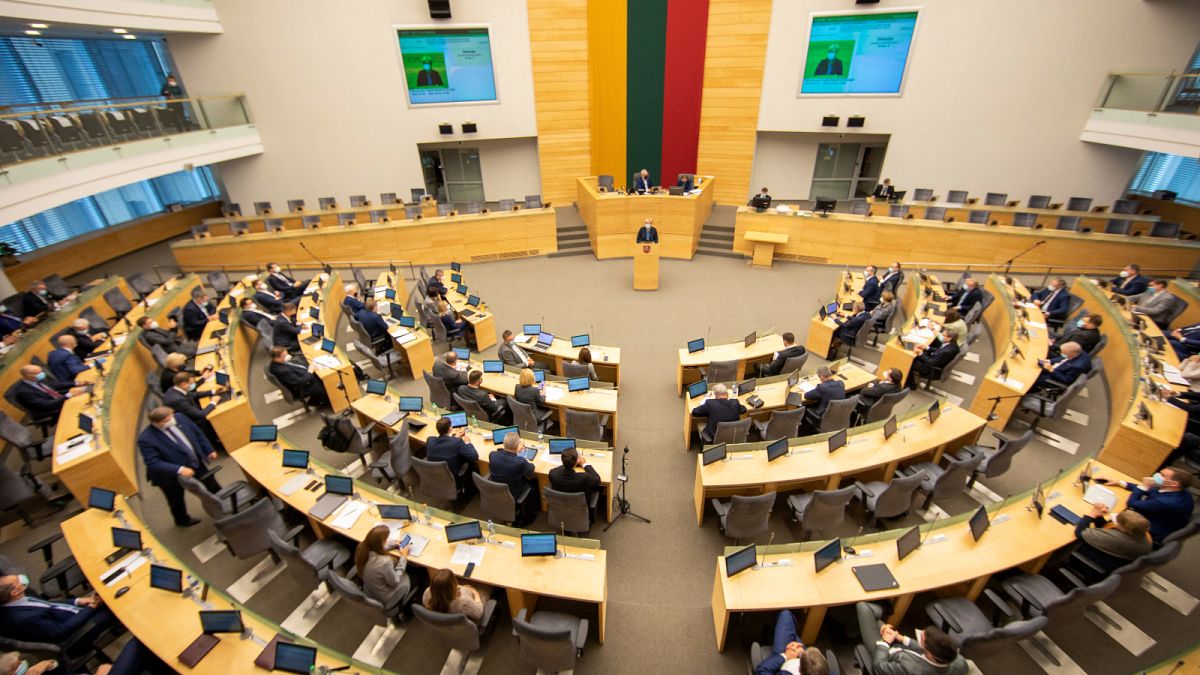 Inside of Lithuania's parliament in Vilnius, Lithuania, Tuesday, Nov. 24, 2020.