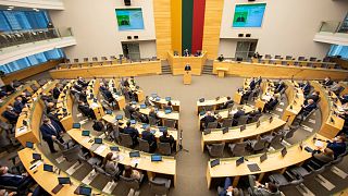 Inside of Lithuania's parliament in Vilnius, Lithuania, Tuesday, Nov. 24, 2020.