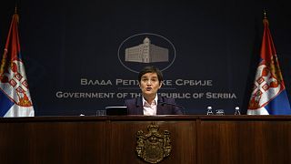 Serbian PM Ana Brnabić speaks during a press conference in Belgrade