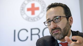Robert Mardini speaks during a news conference on the situation in Gaza, at the International Red Cross, headquarters in Geneva, Switzerland, on May 31, 2018.