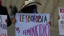 Protest Ciudad Juarez gegen die Ermordung von zwei lesbischen Frauen, die am vergangenen Sonntag zerstückelt und in Plastiktüten aufgefunden wurden.