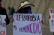 Protest Ciudad Juarez gegen die Ermordung von zwei lesbischen Frauen, die am vergangenen Sonntag zerstückelt und in Plastiktüten aufgefunden wurden.