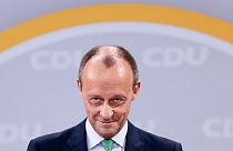 Christian Democratic Party (CDU) designated Chairman Friedrich Merz looks into the camera during a virtual party congress at the party headquarters, in Berlin, Jan. 22, 2022.