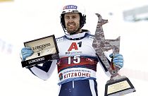 David Ryding celebra su victoria en el eslalon de Kitzbühel (Austria)